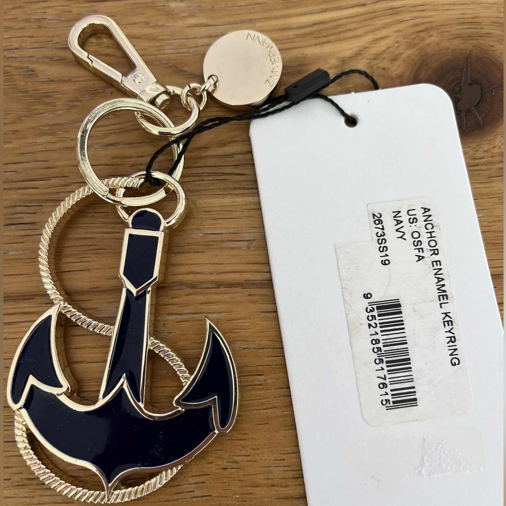 Zimmerman Nautical Anchor Enamel Keyring - Navy and Gold